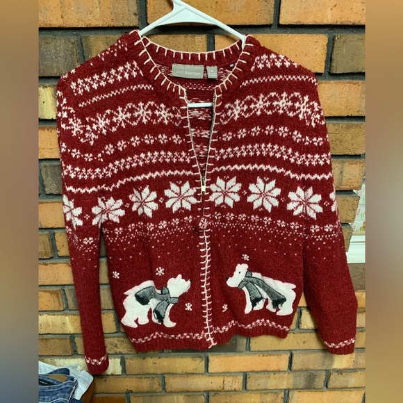 Croft & Barrow Red and White Silk Blend Cardigan Sweater - Picture 1 of 4